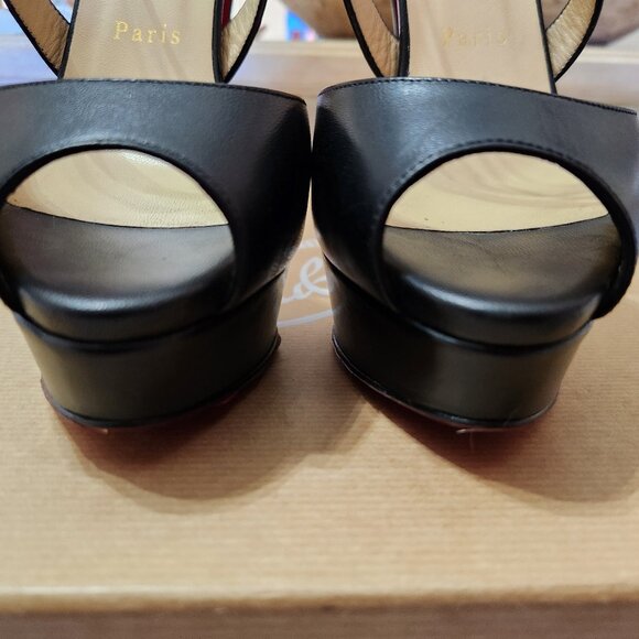 EUC Christian Louboutin Cross Me 160 Black Leather Platform Heels, sz 38.5 - Picture 4 of 8